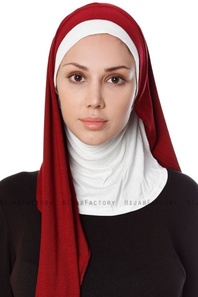 Naz - Hijab Pratique One-Piece Bordeaux & Crème - Ecardin