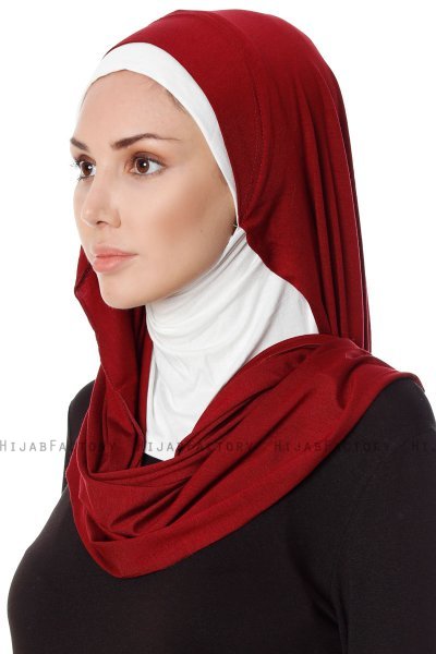 Naz - Hijab Pratique One-Piece Bordeaux & Crème - Ecardin