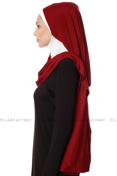 Naz - Hijab Pratique One-Piece Bordeaux & Crème - Ecardin