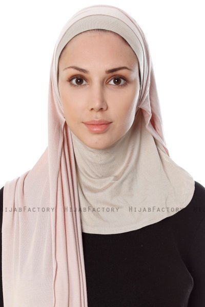 Naz - Hijab Pratique One-Piece Vieux Rose & Taupe Clair - Ecardin