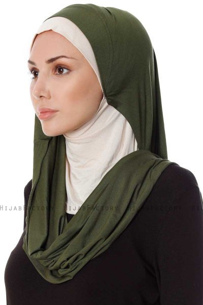 Naz - Hijab Pratique One-Piece Khaki & Beige Clair - Ecardin