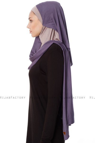 Naz - Hijab Pratique One-Piece Violet & Gris Pierre - Ecardin