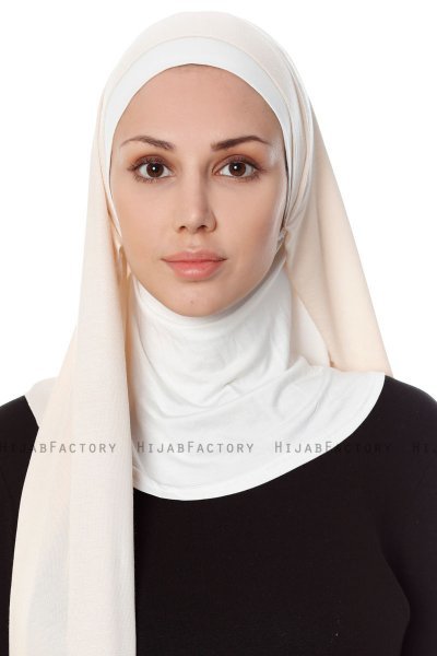 Naz - Hijab Pratique One-Piece Beige Clair & Crème - Ecardin