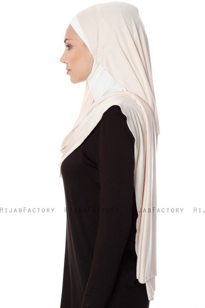 Naz - Hijab Pratique One-Piece Beige Clair & Crème - Ecardin