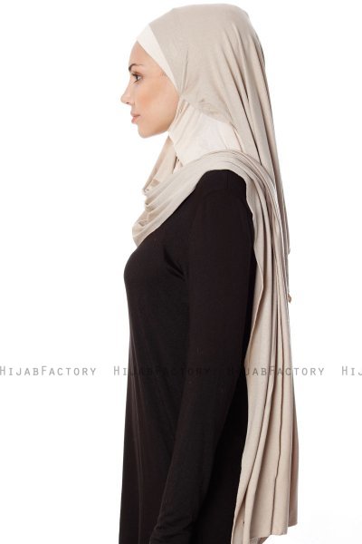 Naz - Hijab Pratique One-Piece Taupe Clair & Beige Clair - Ecardin