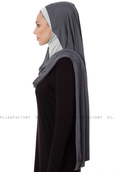 Naz - Hijab Pratique One-Piece Gris Foncé & Gris Clair - Ecardin