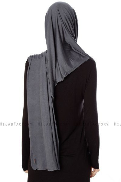 Naz - Hijab Pratique One-Piece Gris Foncé & Gris Clair - Ecardin