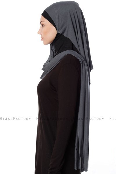 Naz - Hijab Pratique One-Piece Gris Foncé & Noir - Ecardin