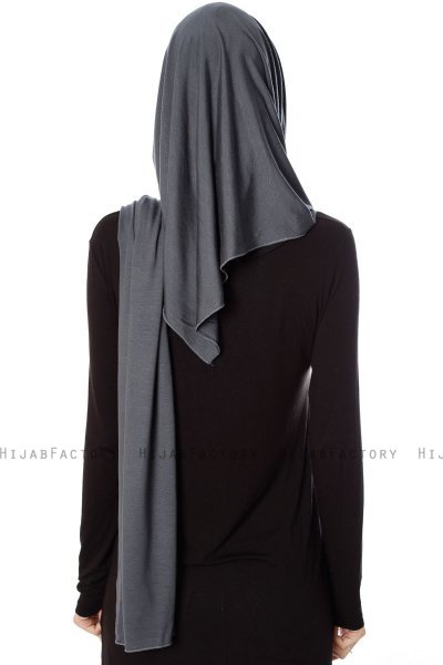 Naz - Hijab Pratique One-Piece Gris Foncé & Noir - Ecardin