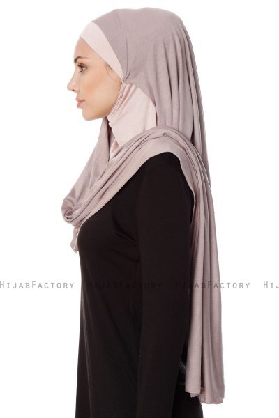 Naz - Hijab Pratique One-Piece Gris Pierre & Vieux Rose - Ecardin