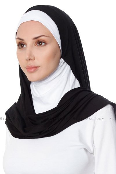 Naz - Hijab Pratique One-Piece Noir & Blanc - Ecardin