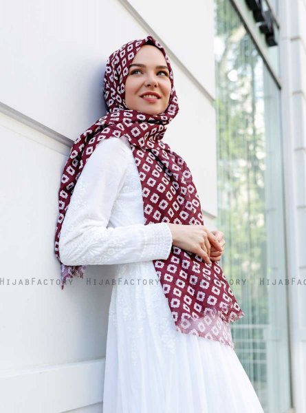 Nesrin - Hijab à Motifs Bordeaux - Sal Evi