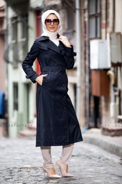 Nevin Svart Trenchcoat Miss Cazibe 280591-2