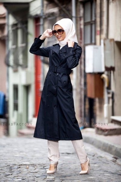 Nevin Svart Trenchcoat Miss Cazibe 280591-3