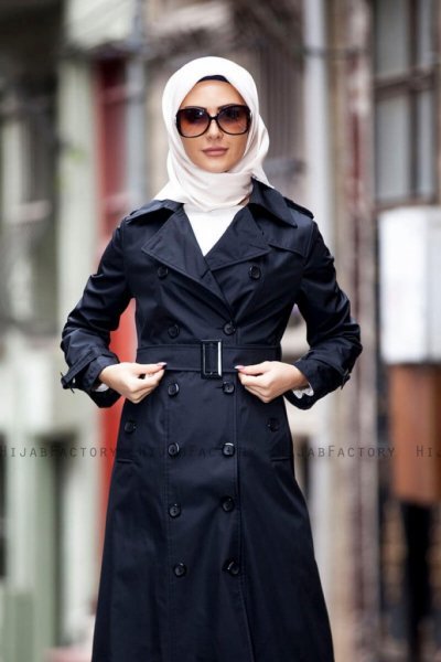 Nevin Svart Trenchcoat Miss Cazibe 280591-4
