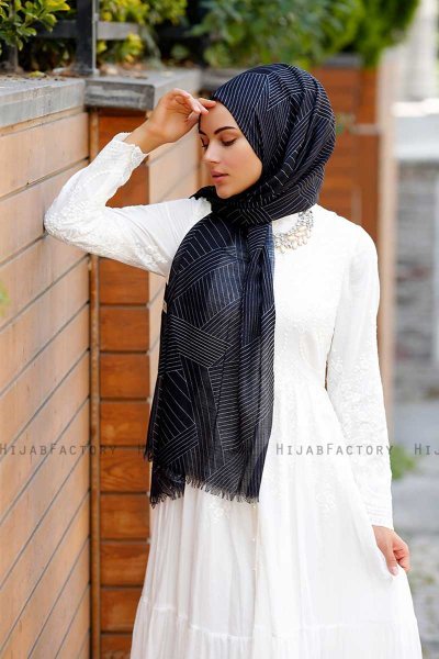 Nija - Hijab à Motifs Noir - Sal Evi
