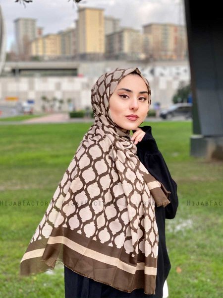 Nona - Hijab A Motifs En Coton Marron - Mirach