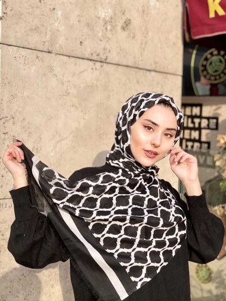 Nona - Hijab A Motifs En Coton Noir - Mirach