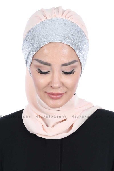 Olga - Hijab Pratique Beige & Argent