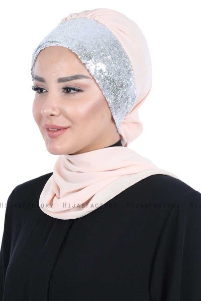 Olga - Hijab Pratique Beige & Argent
