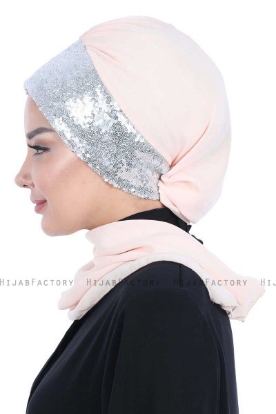 Olga - Hijab Pratique Beige & Argent