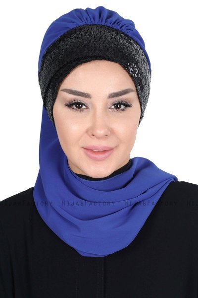 Olga - Hijab Pratique Bleu & Noir