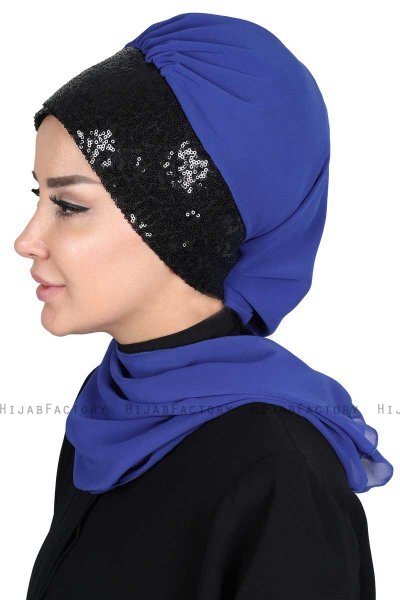 Olga - Hijab Pratique Bleu & Noir