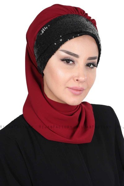 Olga - Hijab Pratique Bordeaux & Noir