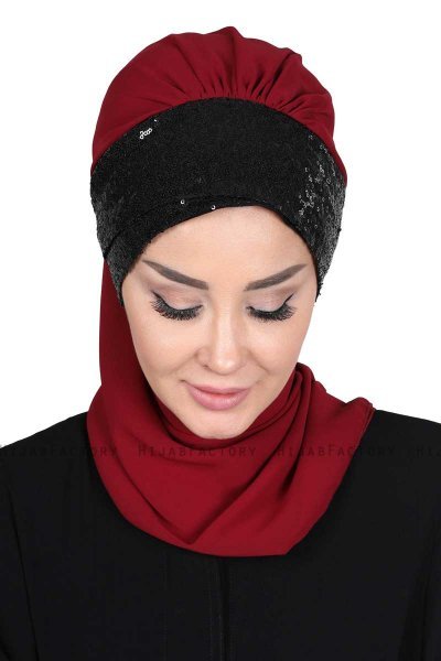 Olga - Hijab Pratique Bordeaux & Noir