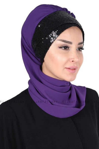 Olga - Hijab Pratique Violet & Noir