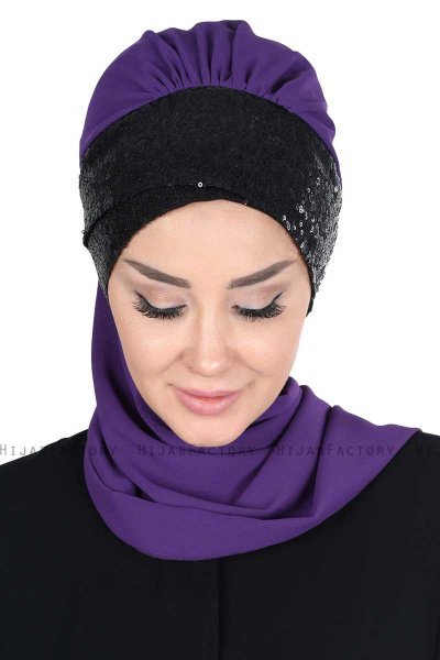 Olga - Hijab Pratique Violet & Noir