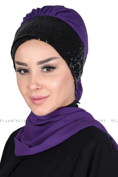 Olga - Hijab Pratique Violet & Noir