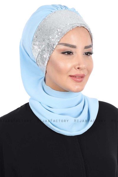 Olga - Hijab Pratique Bleu Clair & Argent