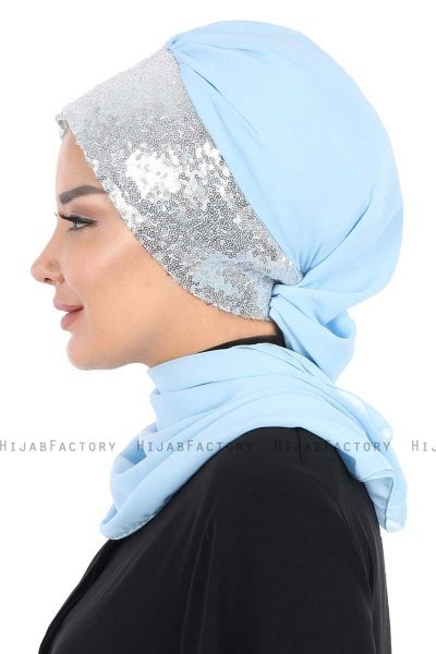 Olga - Hijab Pratique Bleu Clair & Argent