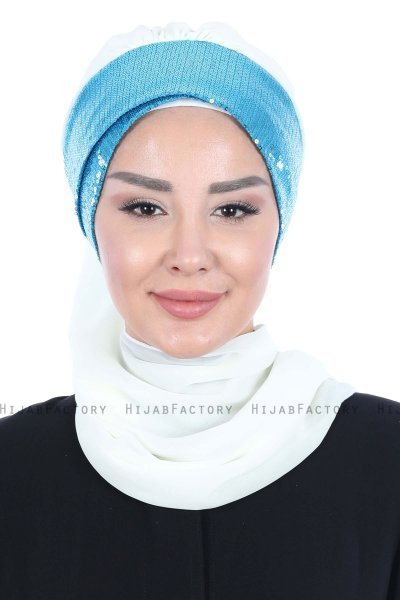Olga - Hijab Pratique Blanc Cassé & Bleu