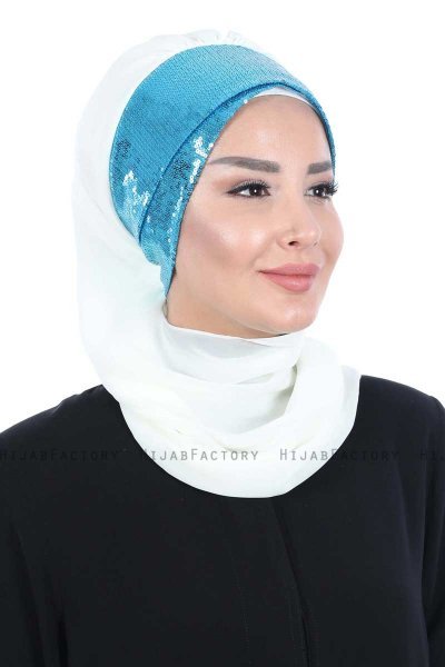 Olga - Hijab Pratique Blanc Cassé & Bleu