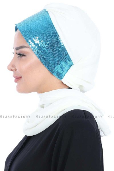 Olga - Hijab Pratique Blanc Cassé & Bleu