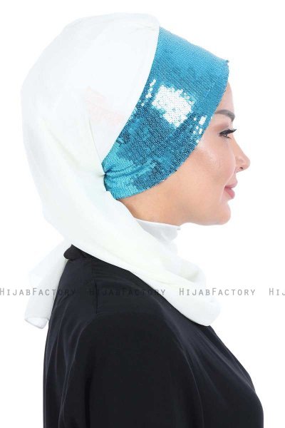 Olga - Hijab Pratique Blanc Cassé & Bleu