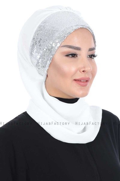Olga - Hijab Pratique Blanc Cassé & Argent