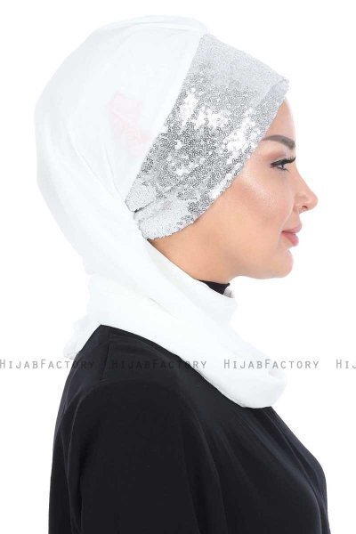 Olga - Hijab Pratique Blanc Cassé & Argent