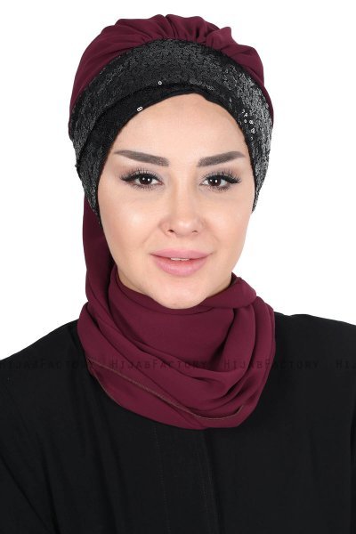 Olga - Hijab Pratique Prune & Noir