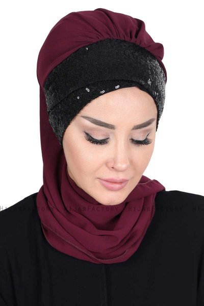 Olga - Hijab Pratique Prune & Noir