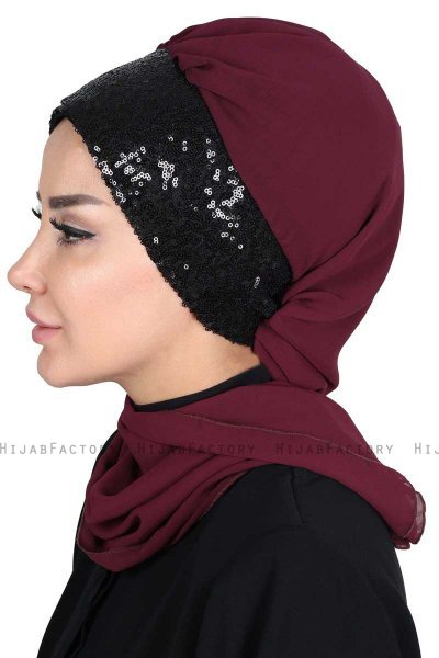 Olga - Hijab Pratique Prune & Noir