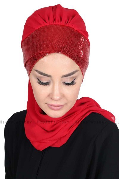 Olga - Hijab Pratique Rouge & Rouge