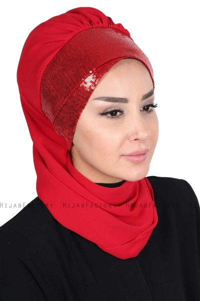 Olga - Hijab Pratique Rouge & Rouge