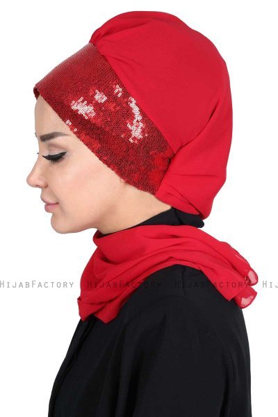 Olga - Hijab Pratique Rouge & Rouge