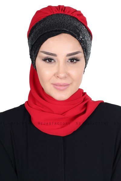Olga - Hijab Pratique Rouge & Noir