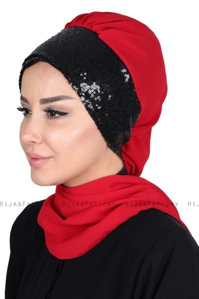 Olga - Hijab Pratique Rouge & Noir