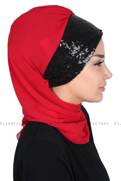Olga - Hijab Pratique Rouge & Noir