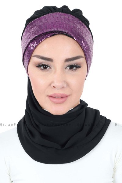 Olga - Hijab Pratique Noir & Fuchsia